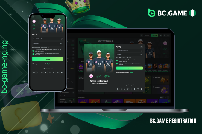 Simple registration of players from Nigeria in cryptocasino and sportsbook BC Game