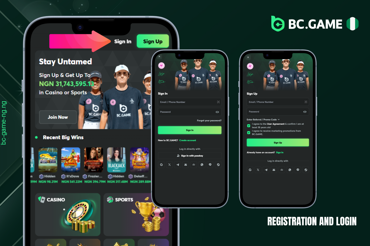 A quick guide for Nigerian players on how to register and log in to BC Game through the mobile app