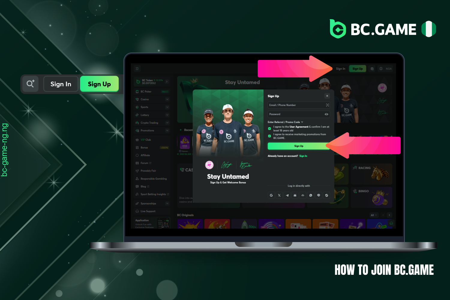 BC Game offers a quick and easy registration process for players from Nigeria