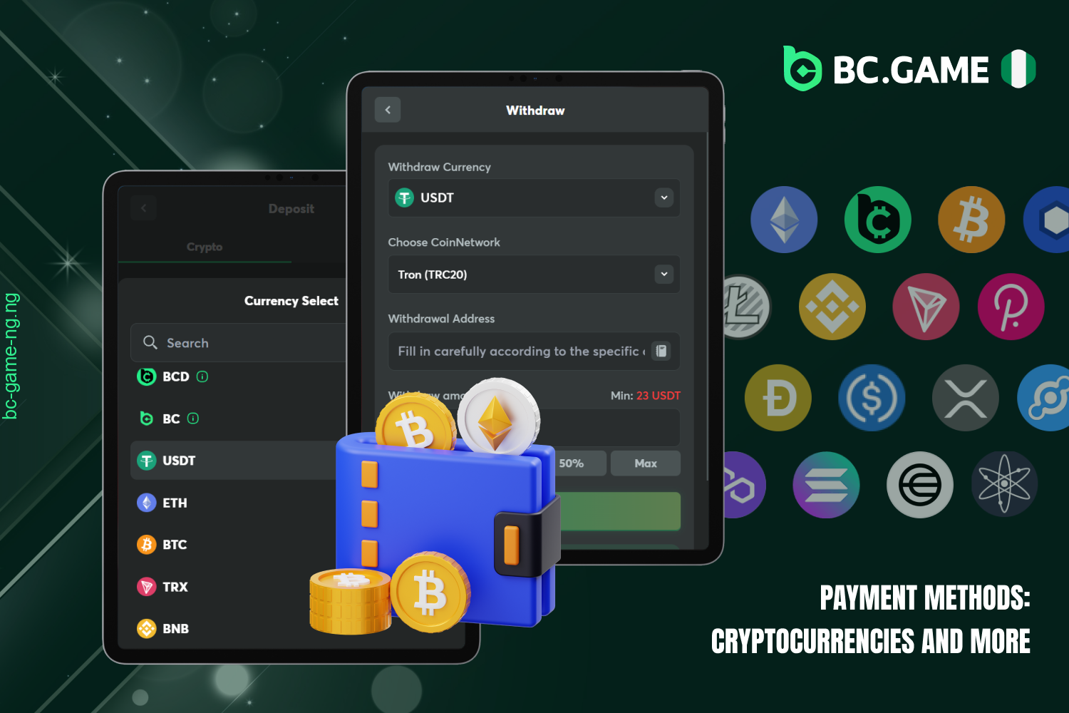 BC Game Nigeria provides cryptocurrency payment methods for the convenience of users